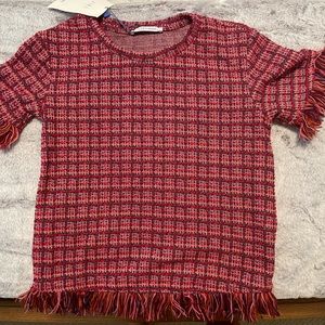Zara pink tweed top with fringe NWT size M